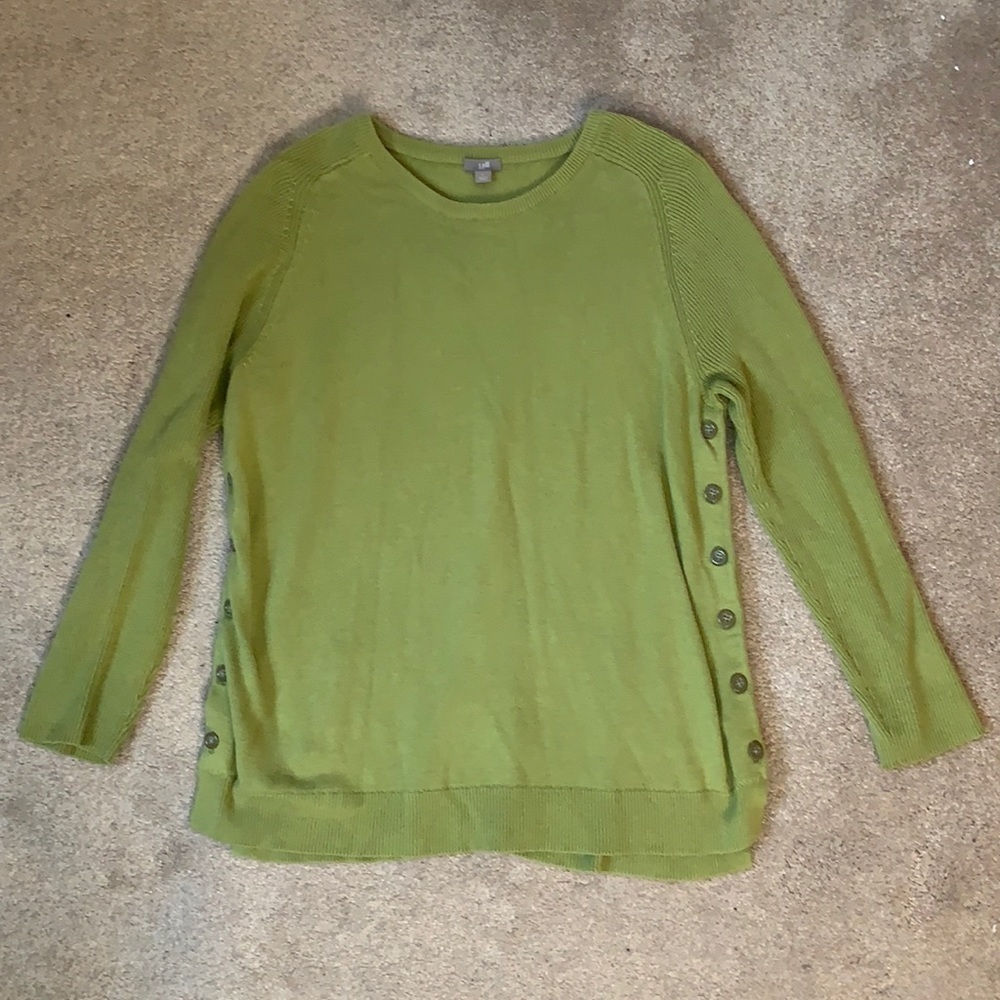 J. Jill Green Button Down Sides Sweater L